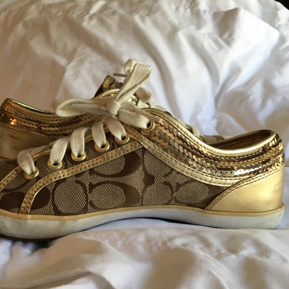 Coach Shoes - Super Fun Coach Gold Signature Shoes Sneakers 8.5
